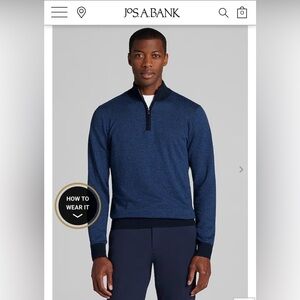 Jos. A. Bank Navy Textured Zip-Up Sweater